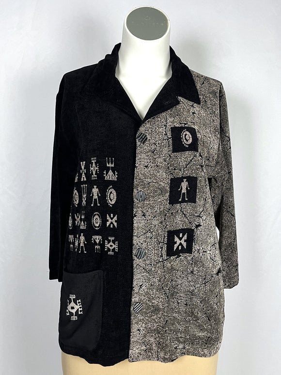 Vintage Chico's Size 14/16 Black & Taupe Tribal Jacket