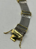 Sterling Silver Metal Mesh Aqua & Gold Tennis Bracelet