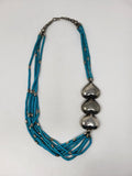 Vintage Turquoise & Silver Metal Heart Necklace