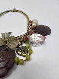 Vintage Betsey Johnson Gold & Red Wood Roses Necklace