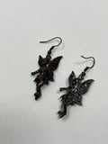 Black & Red Metal Angel Fairy Dangle Earrings