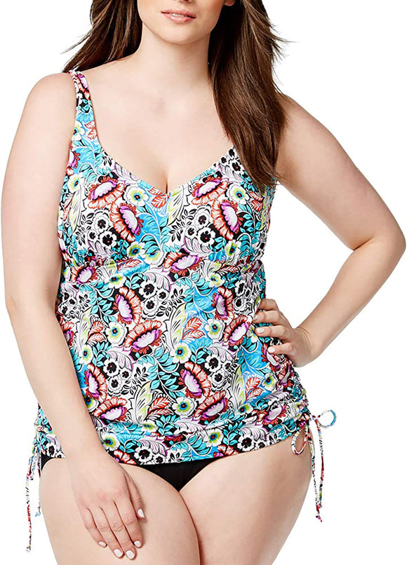 Swim Solutions Size 18W Turquoise & Red Floral Swimsuit NWT