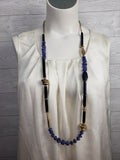 Chico's Blue & Gold Brass beaded Boho Necklace NWT