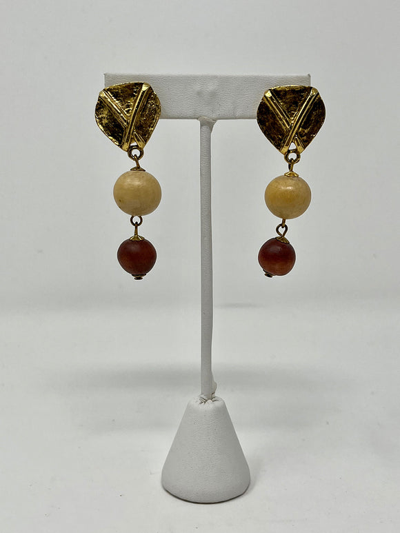 Vintage Gold & Brown Post Drop Earrings
