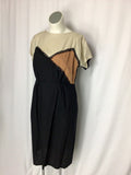 Vintage '40s Jack Landis Size 14 Black & Tan Color Block Beaded Dress Suit
