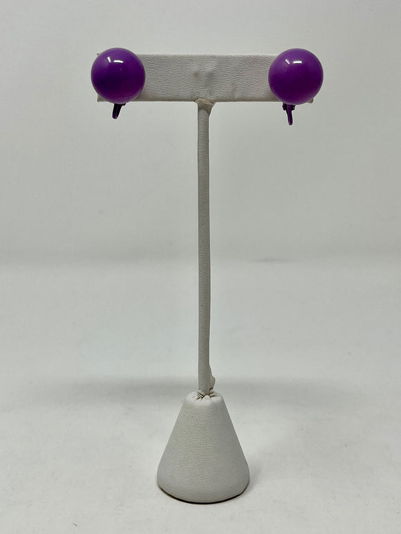 Vintage Lavender Round Metal Clip-On Earrings