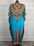 Santé Size Open Teal & Gold African Caftan NWT